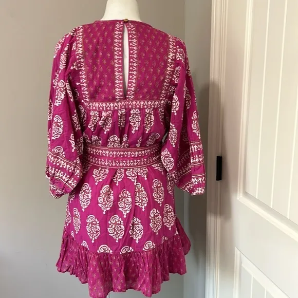 Cleobella Magdalena Mini Dress Mix Block Print Organic Hand Painted Sz M NEW