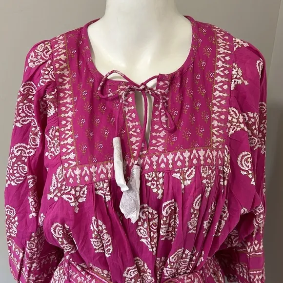 Cleobella Magdalena Mini Dress Mix Block Print Organic Hand Painted Sz M NEW