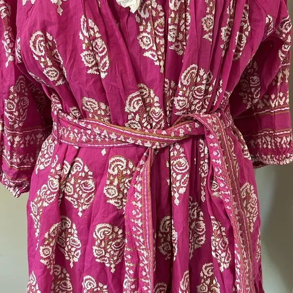 Cleobella Magdalena Mini Dress Mix Block Print Organic Hand Painted Sz M NEW