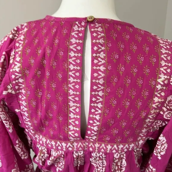 Cleobella Magdalena Mini Dress Mix Block Print Organic Hand Painted Sz M NEW