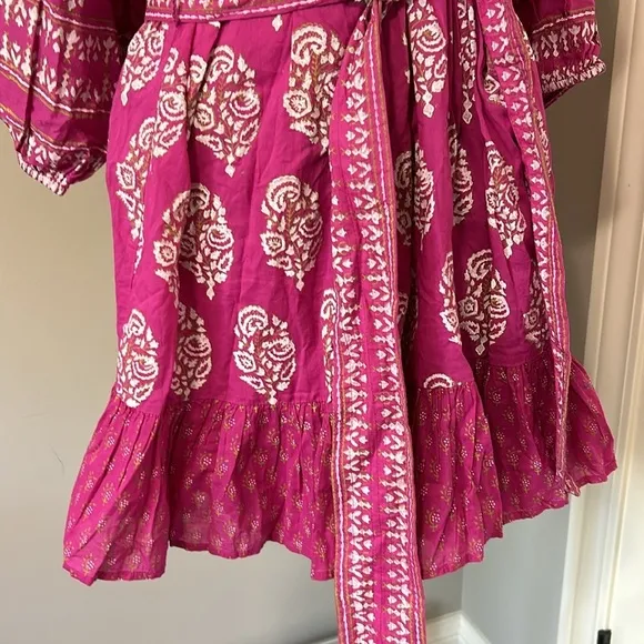 Cleobella Magdalena Mini Dress Mix Block Print Organic Hand Painted Sz M NEW