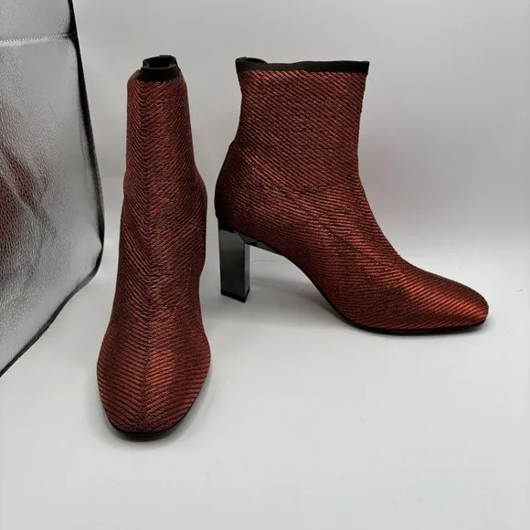 Clergerie &quot;Jany&quot; Stretch Metal Lurex Mesh Mirrored Heel Ankle Boot Sz 10.5 New