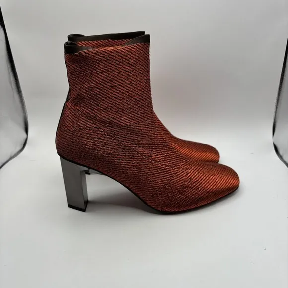 Clergerie &quot;Jany&quot; Stretch Metal Lurex Mesh Mirrored Heel Ankle Boot Sz 10.5 New