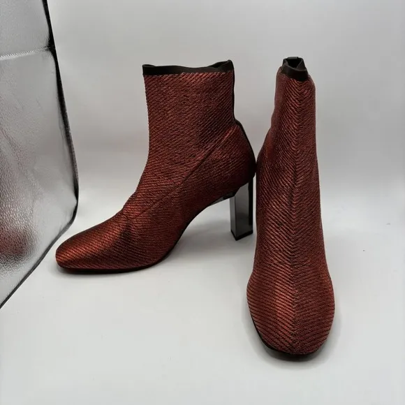 Clergerie &quot;Jany&quot; Stretch Metal Lurex Mesh Mirrored Heel Ankle Boot Sz 10.5 New