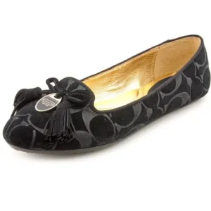 COACH Dahlia Signature Logo Embossed Suede Black Tassel Ballet Flats Shoes 8B