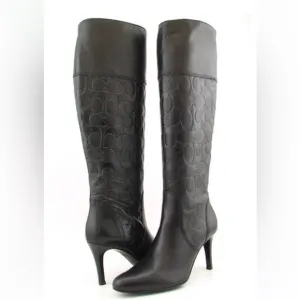 COACH Elitta Embossed Signature C Knee High Soft Leather Boots 7.5 B