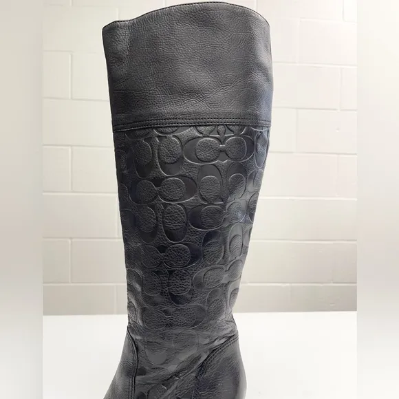 COACH Elitta Embossed Signature C Knee High Soft Leather Boots 7.5 B
