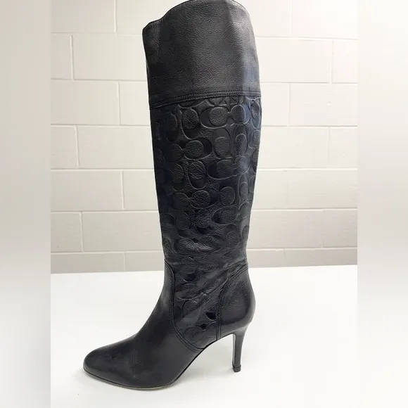 COACH Elitta Embossed Signature C Knee High Soft Leather Boots 7.5 B