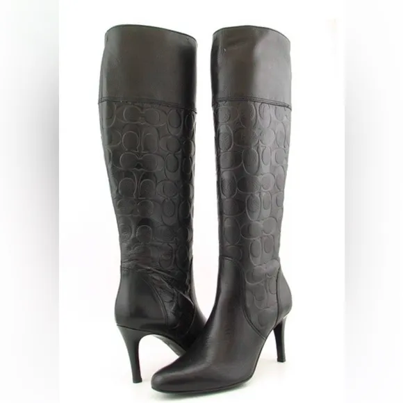COACH Elitta Embossed Signature C Knee High Soft Leather Boots 7.5 B