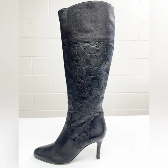 COACH Elitta Embossed Signature C Knee High Soft Leather Boots 7.5 B
