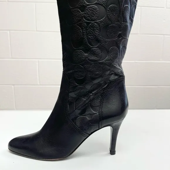 COACH Elitta Embossed Signature C Knee High Soft Leather Boots 7.5 B