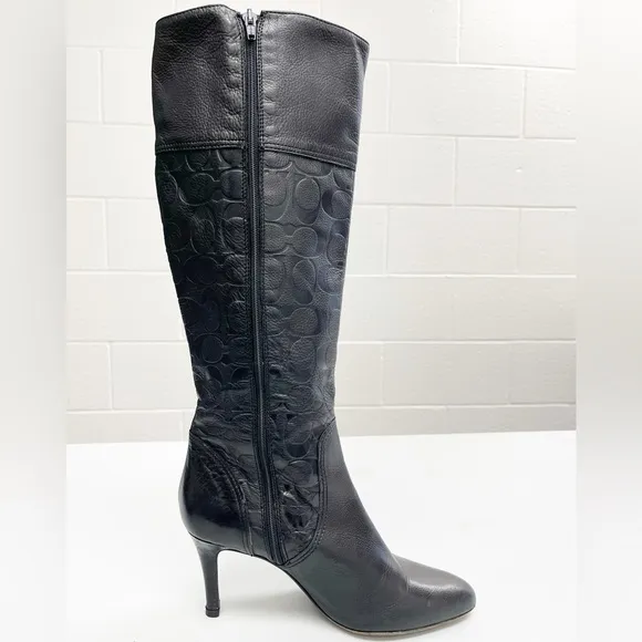 COACH Elitta Embossed Signature C Knee High Soft Leather Boots 7.5 B