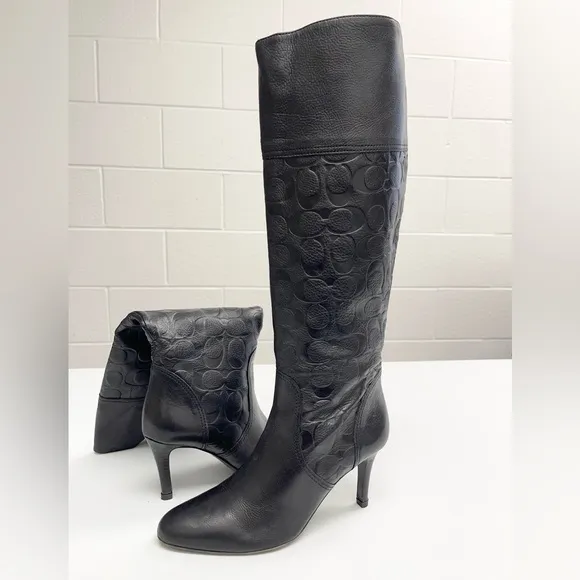 COACH Elitta Embossed Signature C Knee High Soft Leather Boots 7.5 B