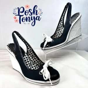 Coach Emilanna Black Slingback Sneaker Wedges A3301 Lace Up Sporty, Size 8