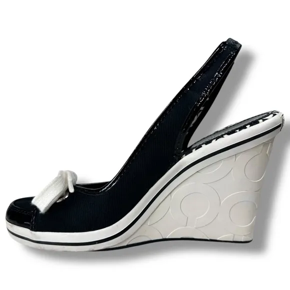 Coach Emilanna Black Slingback Sneaker Wedges A3301 Lace Up Sporty, Size 8