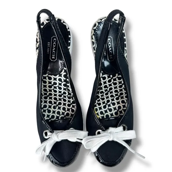Coach Emilanna Black Slingback Sneaker Wedges A3301 Lace Up Sporty, Size 8