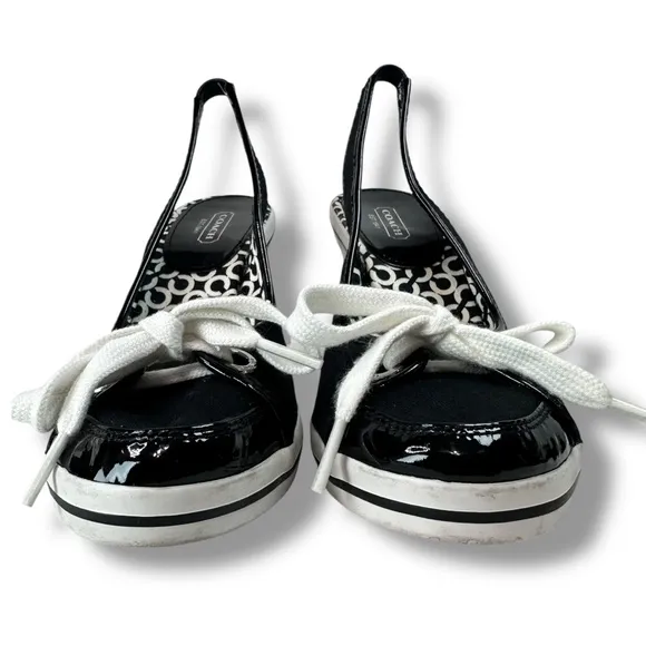 Coach Emilanna Black Slingback Sneaker Wedges A3301 Lace Up Sporty, Size 8