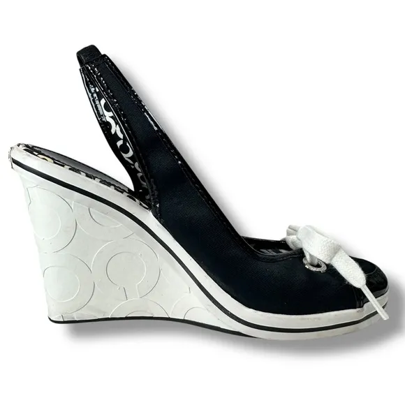 Coach Emilanna Black Slingback Sneaker Wedges A3301 Lace Up Sporty, Size 8
