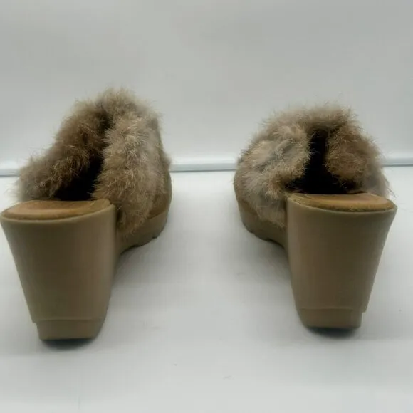Coach Kaela Platform Mule Loafers Women 10 Tan Beige Brown Leather Suede Fur Y2K