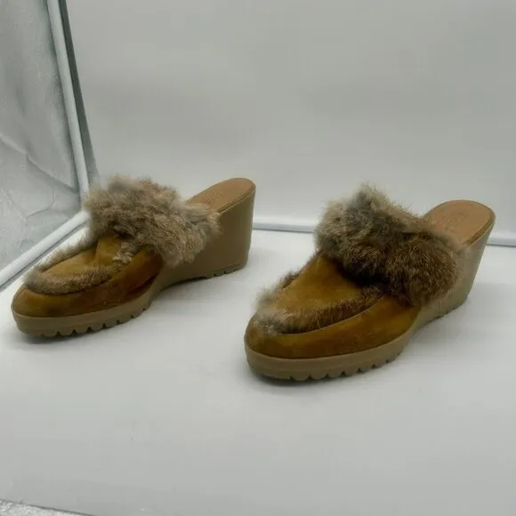 Coach Kaela Platform Mule Loafers Women 10 Tan Beige Brown Leather Suede Fur Y2K