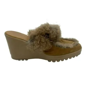 Coach Kaela Platform Mule Loafers Women 10 Tan Beige Brown Leather Suede Fur Y2K