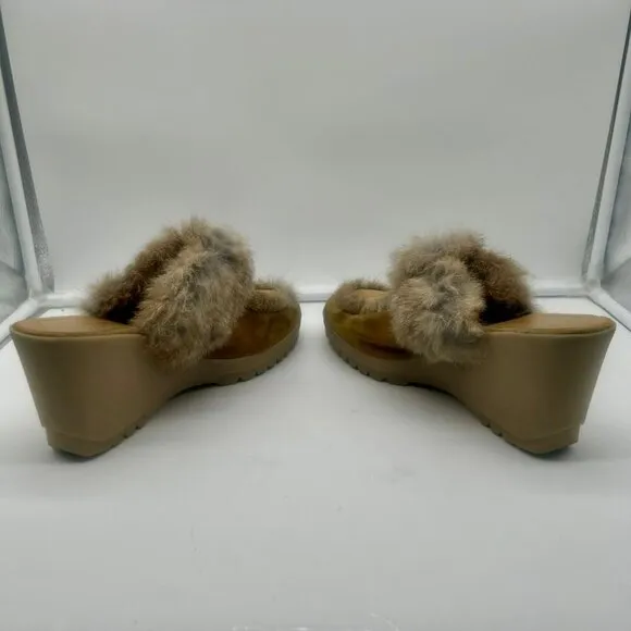 Coach Kaela Platform Mule Loafers Women 10 Tan Beige Brown Leather Suede Fur Y2K