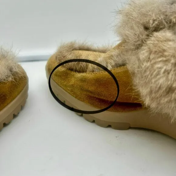 Coach Kaela Platform Mule Loafers Women 10 Tan Beige Brown Leather Suede Fur Y2K