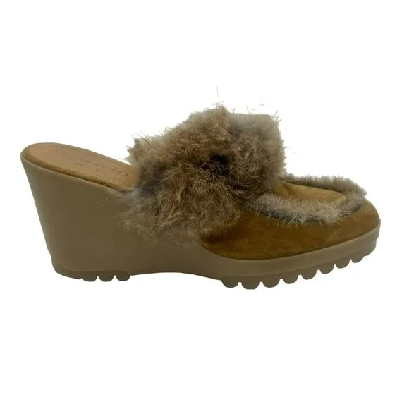Coach Kaela Platform Mule Loafers Women 10 Tan Beige Brown Leather Suede Fur Y2K
