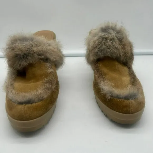 Coach Kaela Platform Mule Loafers Women 10 Tan Beige Brown Leather Suede Fur Y2K