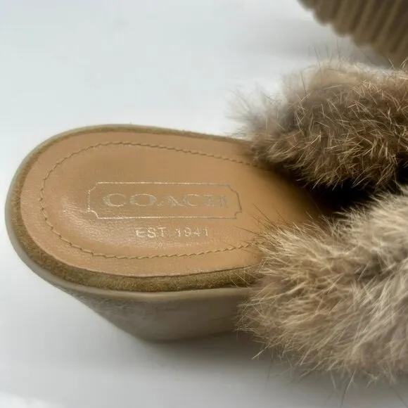 Coach Kaela Platform Mule Loafers Women 10 Tan Beige Brown Leather Suede Fur Y2K