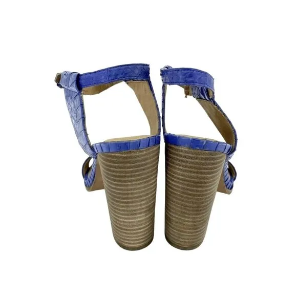 Coach Lexey Sandals Heels Cobalt Blue Snake Embossed Leather Block Heel SZ 8 NIB