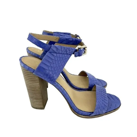 Coach Lexey Sandals Heels Cobalt Blue Snake Embossed Leather Block Heel SZ 8 NIB