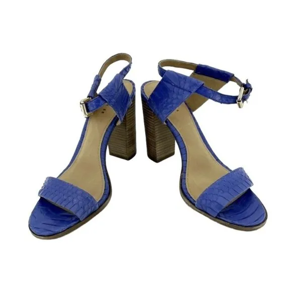 Coach Lexey Sandals Heels Cobalt Blue Snake Embossed Leather Block Heel SZ 8 NIB