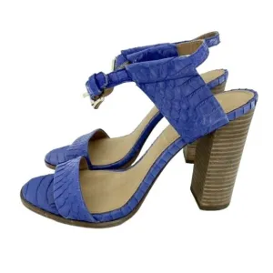 Coach Lexey Sandals Heels Cobalt Blue Snake Embossed Leather Block Heel SZ 8 NIB
