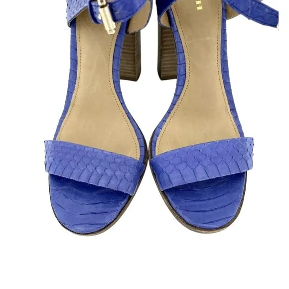 Coach Lexey Sandals Heels Cobalt Blue Snake Embossed Leather Block Heel SZ 8 NIB