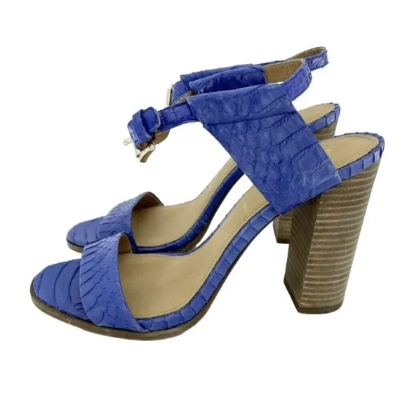 Coach Lexey Sandals Heels Cobalt Blue Snake Embossed Leather Block Heel SZ 8 NIB