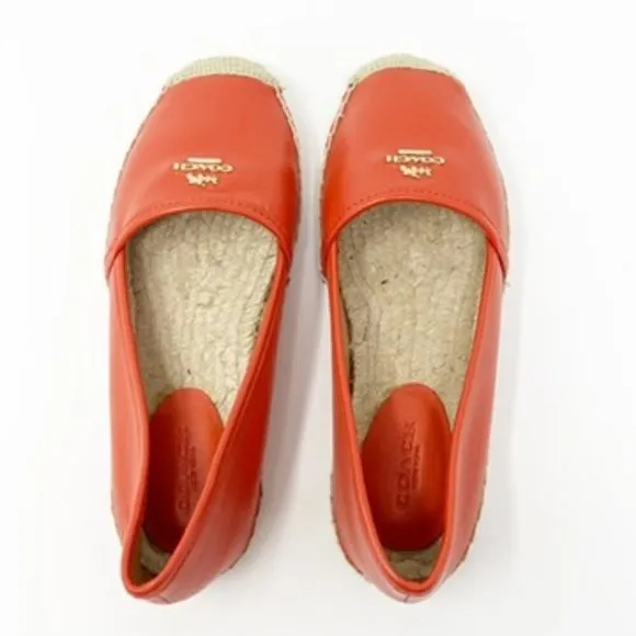 Coach Rhodelle Flat Leather Espadrille Loafers Reddish Orange Women's Size 7