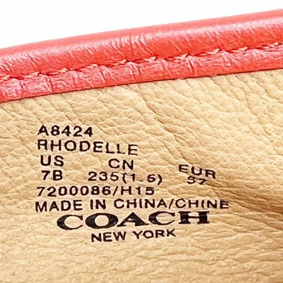 Coach Rhodelle Flat Leather Espadrille Loafers Reddish Orange Women's Size 7