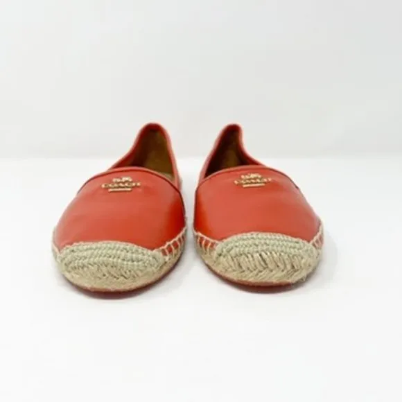 Coach Rhodelle Flat Leather Espadrille Loafers Reddish Orange Women's Size 7
