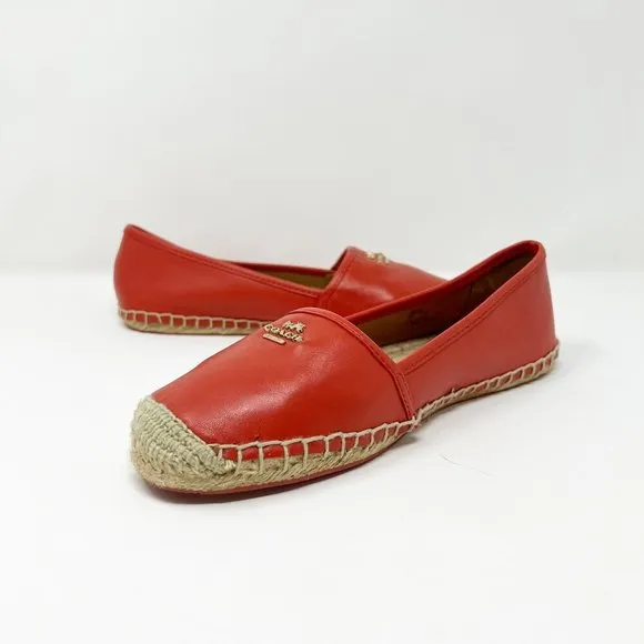 Coach Rhodelle Flat Leather Espadrille Loafers Reddish Orange Women's Size 7