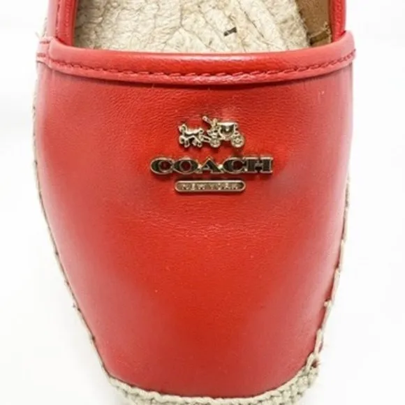 Coach Rhodelle Flat Leather Espadrille Loafers Reddish Orange Women's Size 7
