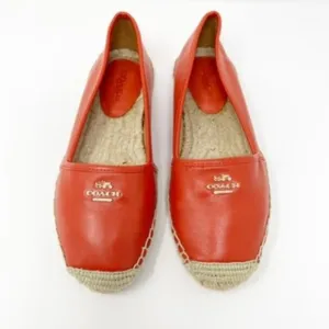 Coach Rhodelle Flat Leather Espadrille Loafers Reddish Orange Women's Size 7