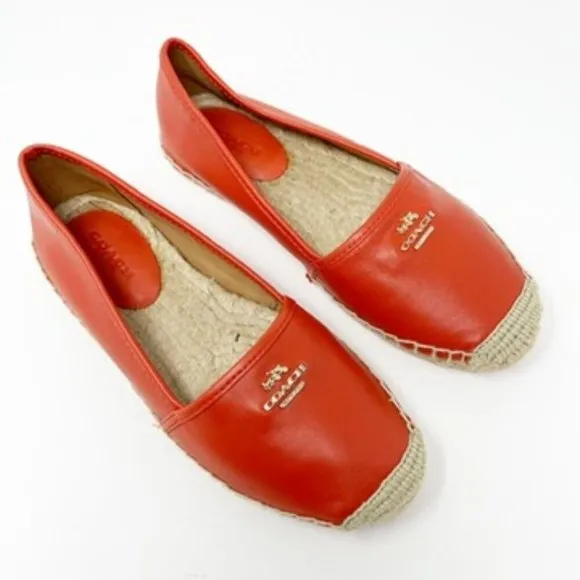 Coach Rhodelle Flat Leather Espadrille Loafers Reddish Orange Women's Size 7