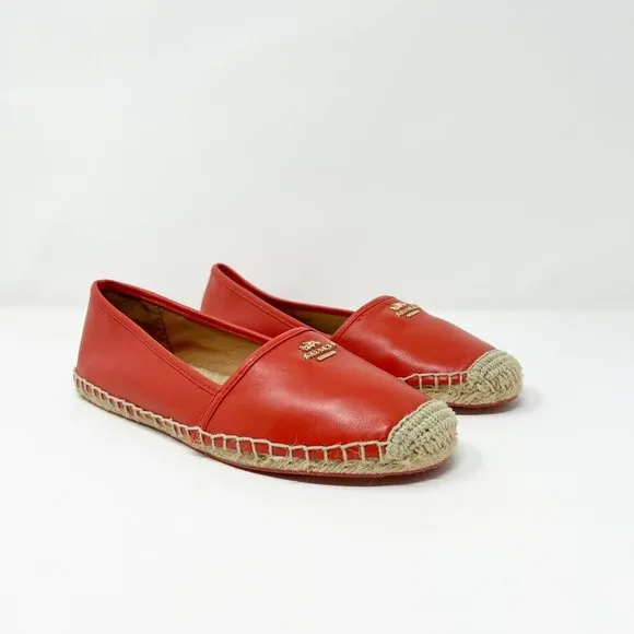 Coach Rhodelle Flat Leather Espadrille Loafers Reddish Orange Women's Size 7