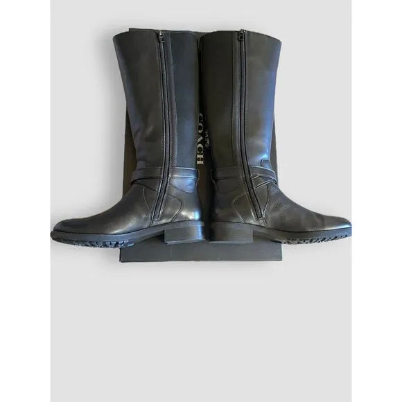 Coach Riding Boots Essex Semi Matte Leather/Stretch Black Women' SZ 6.5B 36.5 EU