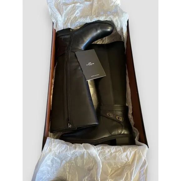 Coach Riding Boots Essex Semi Matte Leather/Stretch Black Women' SZ 6.5B 36.5 EU