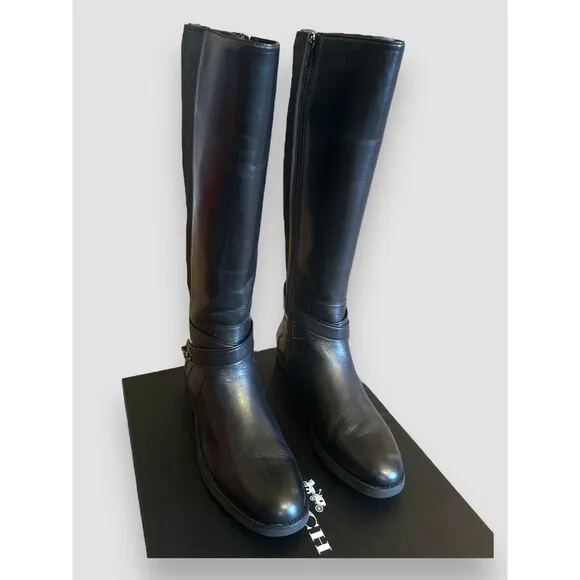 Coach Riding Boots Essex Semi Matte Leather/Stretch Black Women' SZ 6.5B 36.5 EU