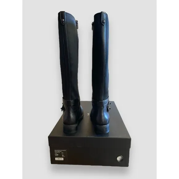 Coach Riding Boots Essex Semi Matte Leather/Stretch Black Women' SZ 6.5B 36.5 EU