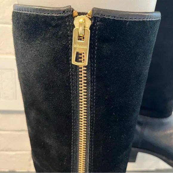 Coach sz 5.5 Bailey safari black leather &amp; suede wool lined riding boots