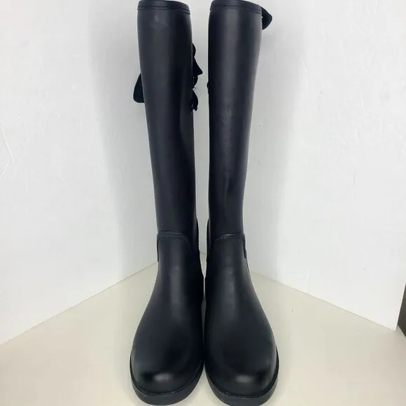 Coach‎ Tristee Matte Black Fleece Lined Lace-up Tall Rain Boots Women's Sz 6B